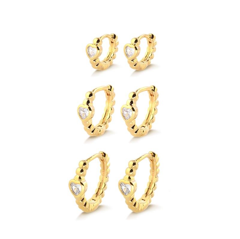 TRIO ARGOLINHA CLICK DE BOLINHAS COM CORAÇÃO CRISTAL FOLHEADA A OURO