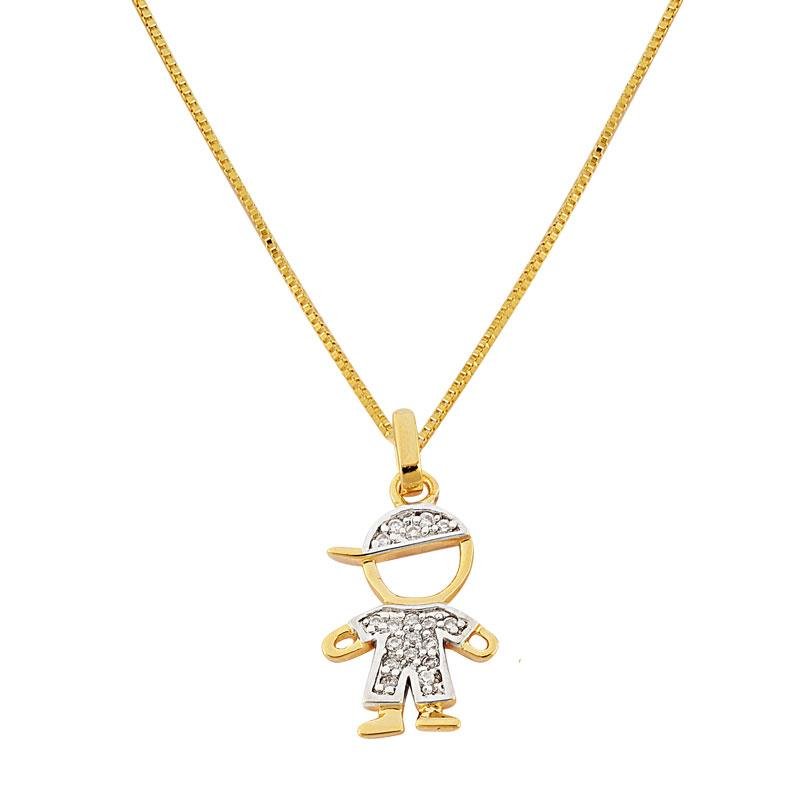 PINGENTE MENINO FOLHEADO A OURO COM PEDRAS DE ZIRCÔNIA