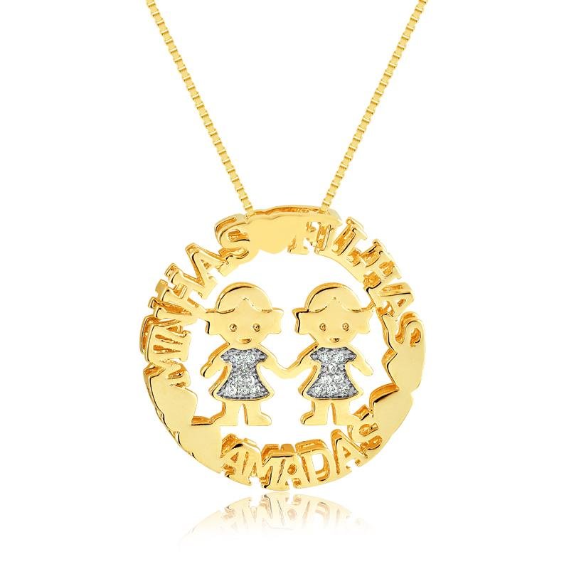 ** ARREMATE ** GARGANTILHA MINHAS FILHAS AMADAS FOLHEADO A OURO COM PEDRAS DE ZIRCÔNIAS