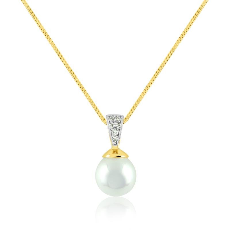 GARGANTILHA PÉROLA 8MM FOLHEADO A OURO COM PEDRAS DE ZIRCÔNIAS