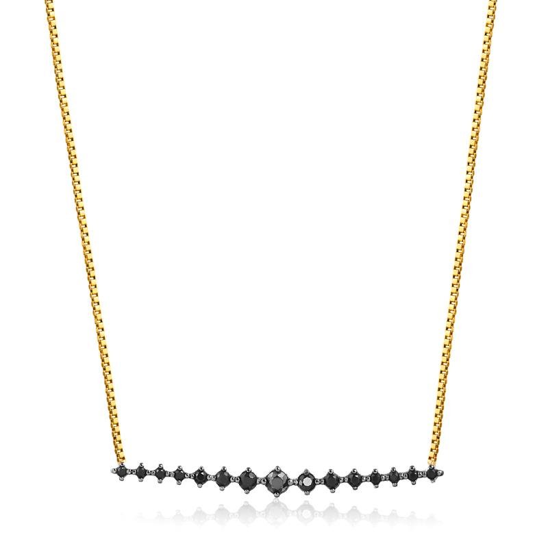 GARGANTILHA COM PEDRAS NEGRAS FOLHEADA A OURO