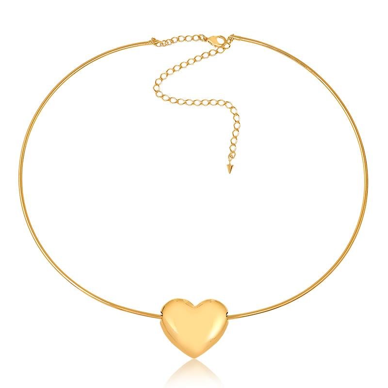 **ARREMATE** GARGANTILHA FIO COM PINGENTE DE CORAÇÃO OCO FOLHEADO OURO