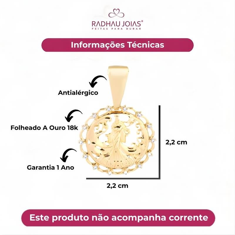 PINGENTE IEMANJA COM CONTRA ARGOLA GRANDE COM PEDRAS DE ZIRCONIAS FOLHEADO A OURO