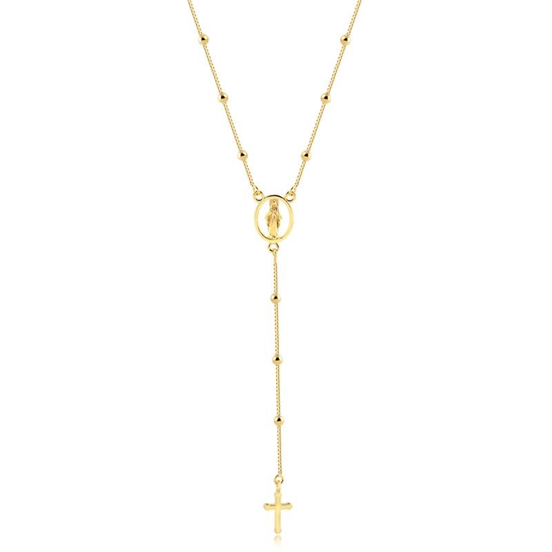 TERÇO 60CM MALHA DE BOLINHAS NOSSA SENHORA DAS GRAÇAS FOLHEADO A OURO