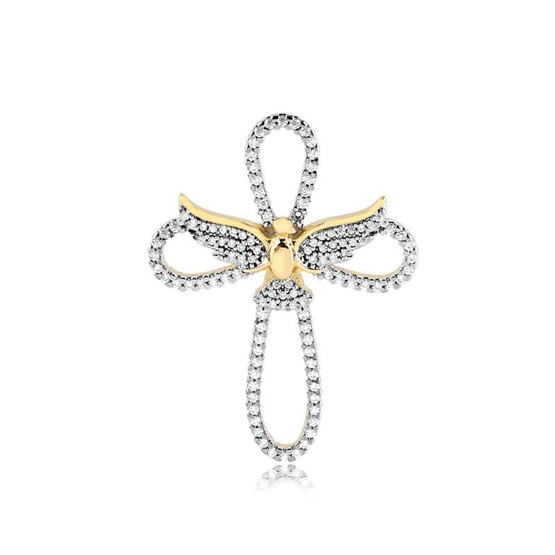 PINGENTE DIVINO ESPÍRITO SANTO COM CRUZ VAZADA FOLHEADO A OURO