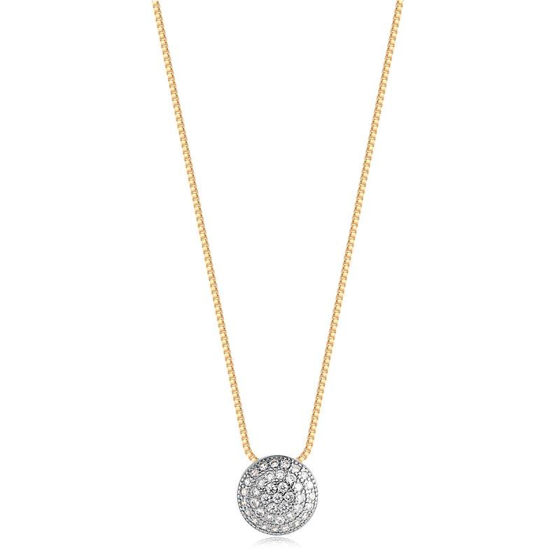 GARGANTILHA PING REDONDO CRAVEJADO ZIRCÔNIAS CRISTAL FOLHEADA A OURO