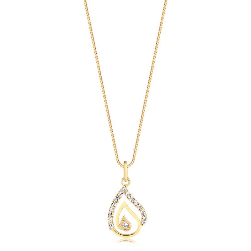 GARGANTILHA PING ESTILIZADO COM ZIRCÔNIAS CRISTAL FOLHEADA A OURO