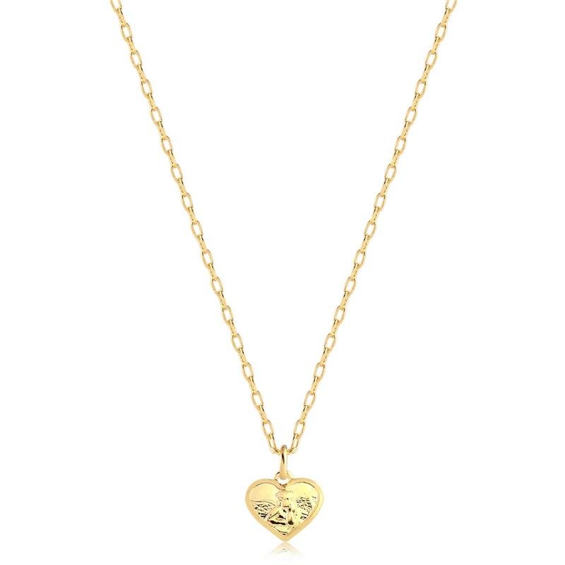 GARGANTILHA MINI CORAÇÃO COM ANJO ESTAMPADO FOLHEADO A OURO