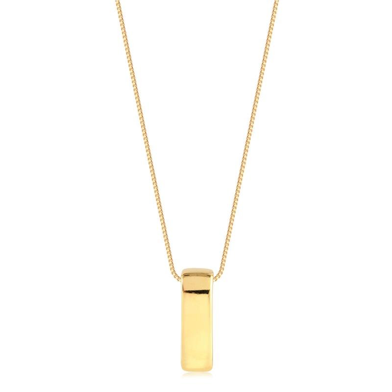 GARGANTILHA PING RETANGULAR LISO FOLHEADO A OURO