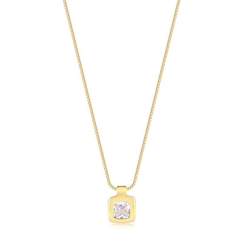 GARGANTILHA PING QUADRADINHO COM PEDRA CARRE CRISTAL FOLHEADO A OURO