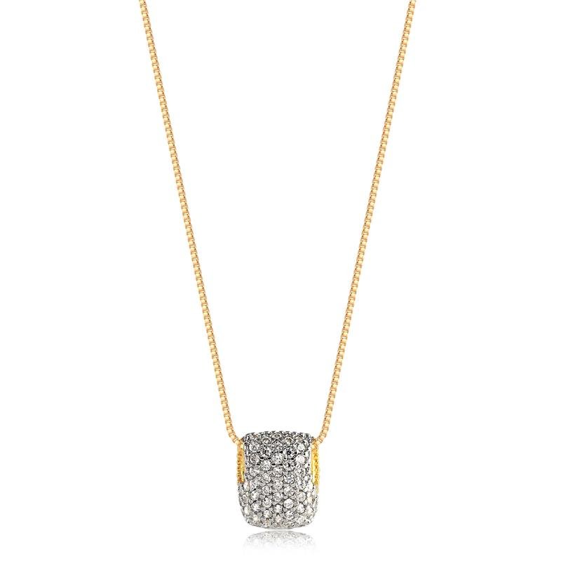 GARGANTILHA PING RETANGULAR CRAVEJADO FOLHEADO A OURO