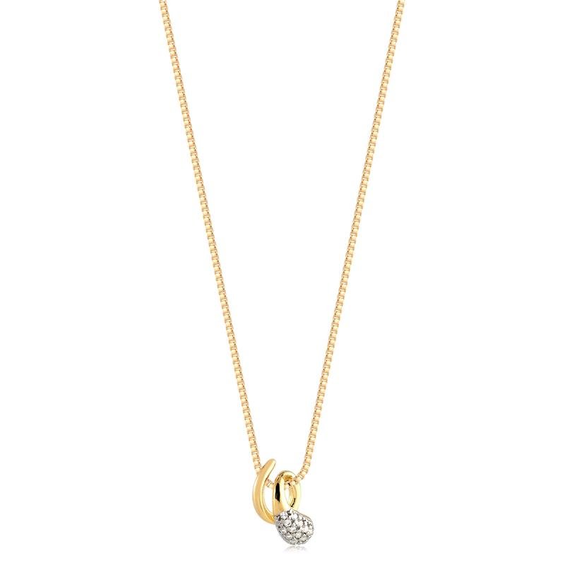 GARGANTILHA PINGENTE ESTILIZADO COM GOTA CRAVEJADA FOLHEADO A OURO