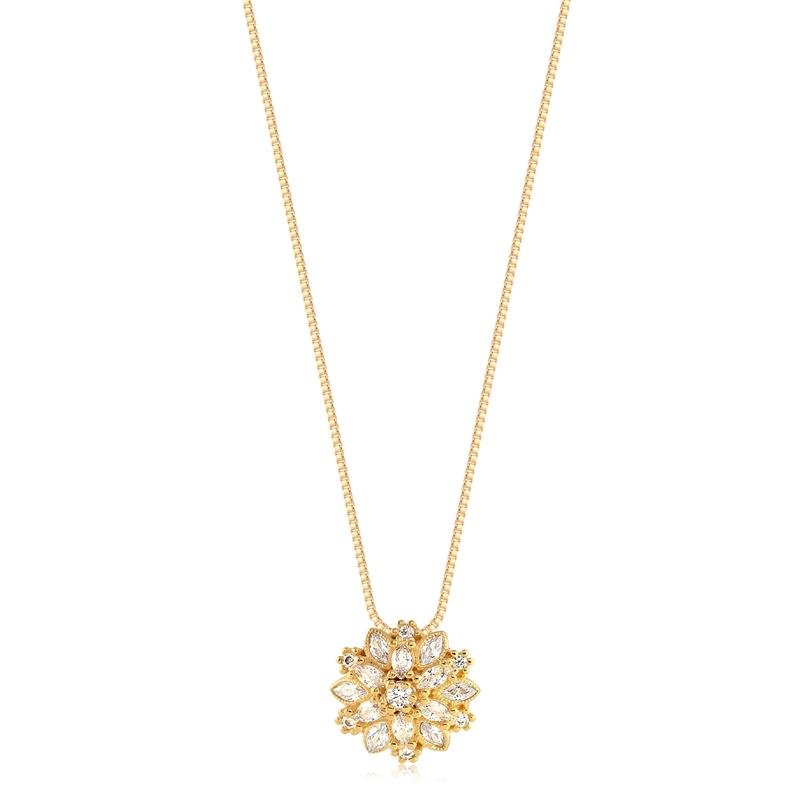 GARGANTILHA PING FLOR CRAVEJADA FOLHEADO A OURO