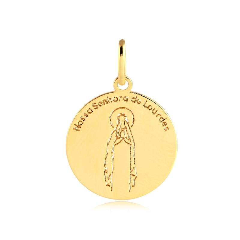 PINGENTE REDONDO NOSSA SENHORA DE LOURDES FOLHEADO A OURO
