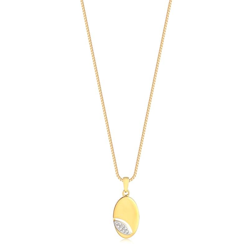 GARGANTILHA PING OVAL LISO COM DETALHE DE ZIRCÔNIAS FOLHEADO A OURO