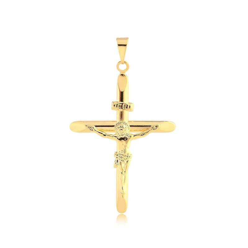 PINGENTE CRUZ GRANDE COM CRISTO FOLHEADO A OURO