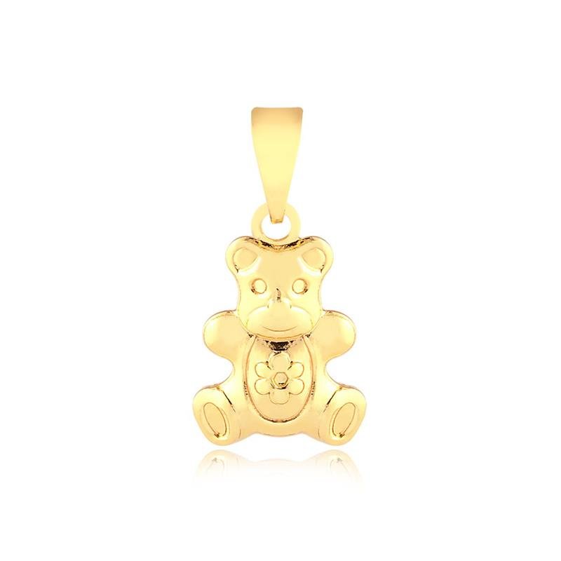 PINGENTE URSINHO COM FLOR NA BARRIGA FOLHEADO A OURO