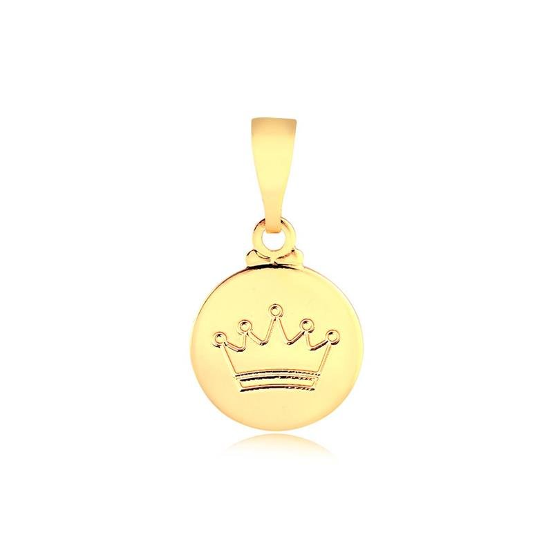 PINGENTE REDONDO COROA ESTAMPADA FOLHEADO A OURO