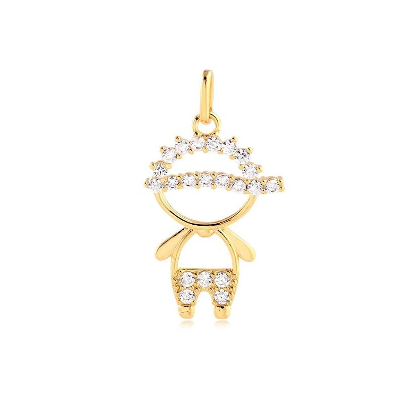 PINGENTE MENINO VAZADO COM ZIRCÔNIAS CRISTAL FOLHEADO A OURO