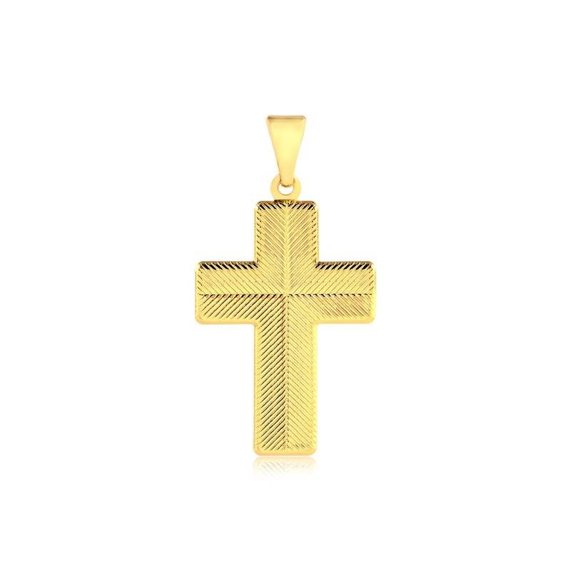 PINGENTE CRUZ CHAPA RISCADA FOLHEADO A OURO