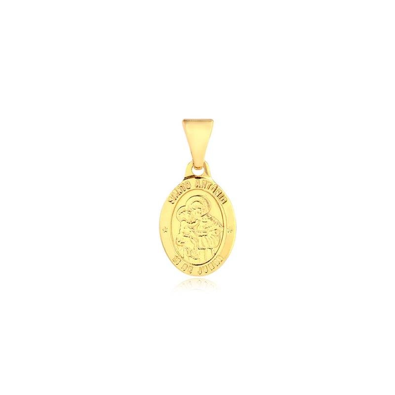PINGENTE OVAL COM SANTO ANTÔNIO FOLHEADO A OURO