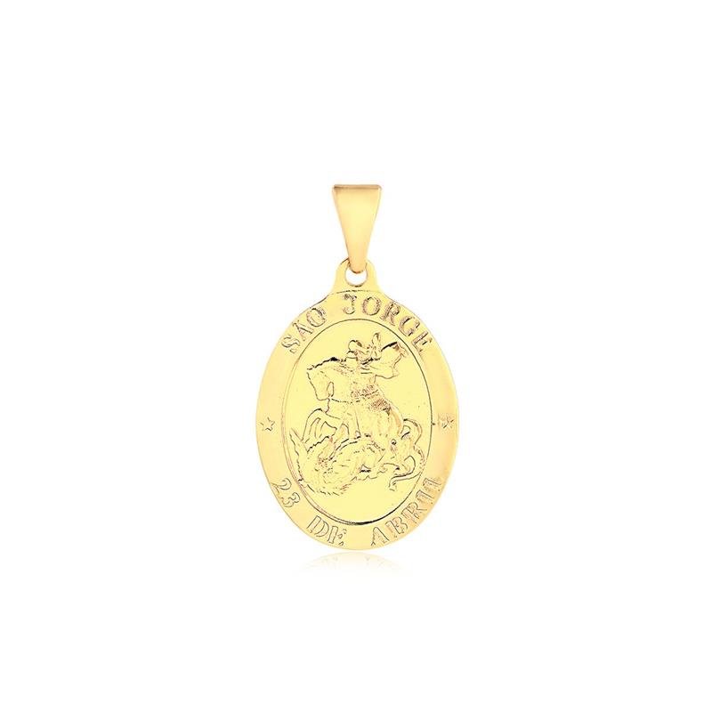 PINGENTE MEDALHA OVAL SÃO JORGE FOLHEADO A OURO