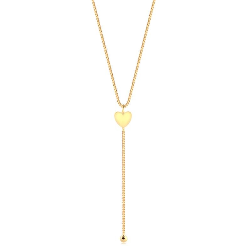 GARGANTILHA GRAVATA COM CORAÇÃO PEQ LISO E PONTO DE LUZ NA PONTA FOLHEADO A OURO