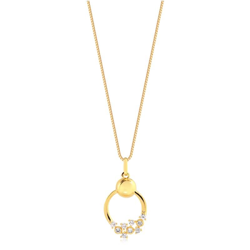 GARGANTILHA CIRCULO COM PEDRAS DE ZIRCONIAS FOLHEADA A OURO