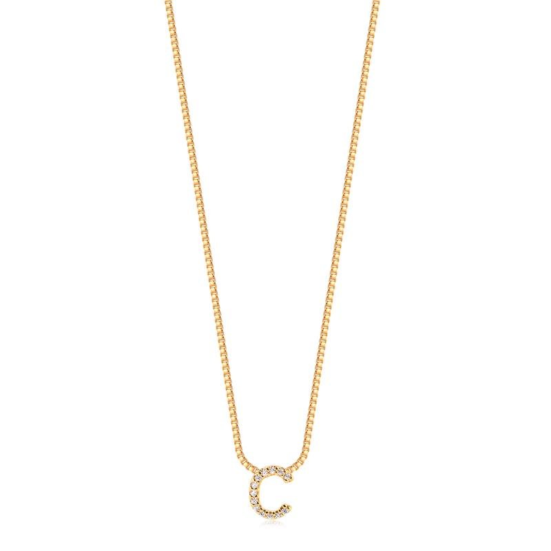 GARGANTILHA MINIMALISTA LETRA C COM PEDRAS DE ZIRCONIAS FOLHEADA A OURO