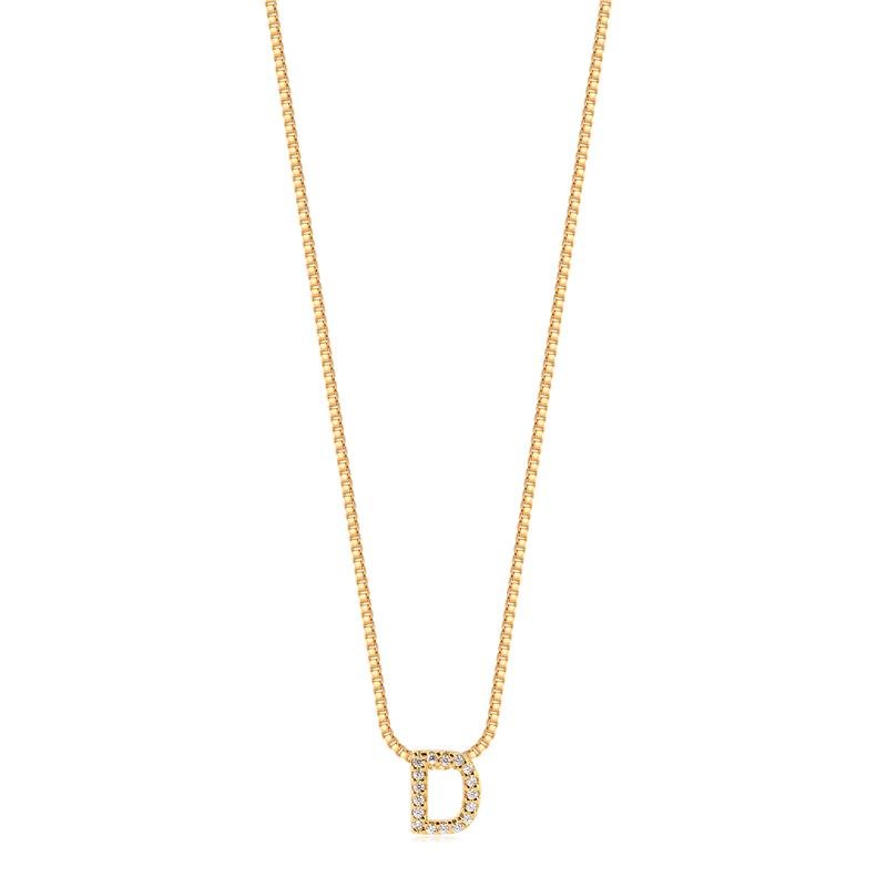 GARGANTILHA MINIMALISTA LETRA D COM PEDRAS DE ZIRCONIAS FOLHEADA A OURO