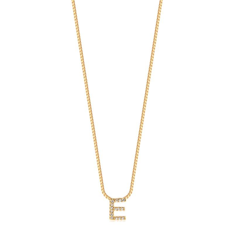GARGANTILHA MINIMALISTA LETRA E COM PEDRAS DE ZIRCONIAS FOLHEADA A OURO