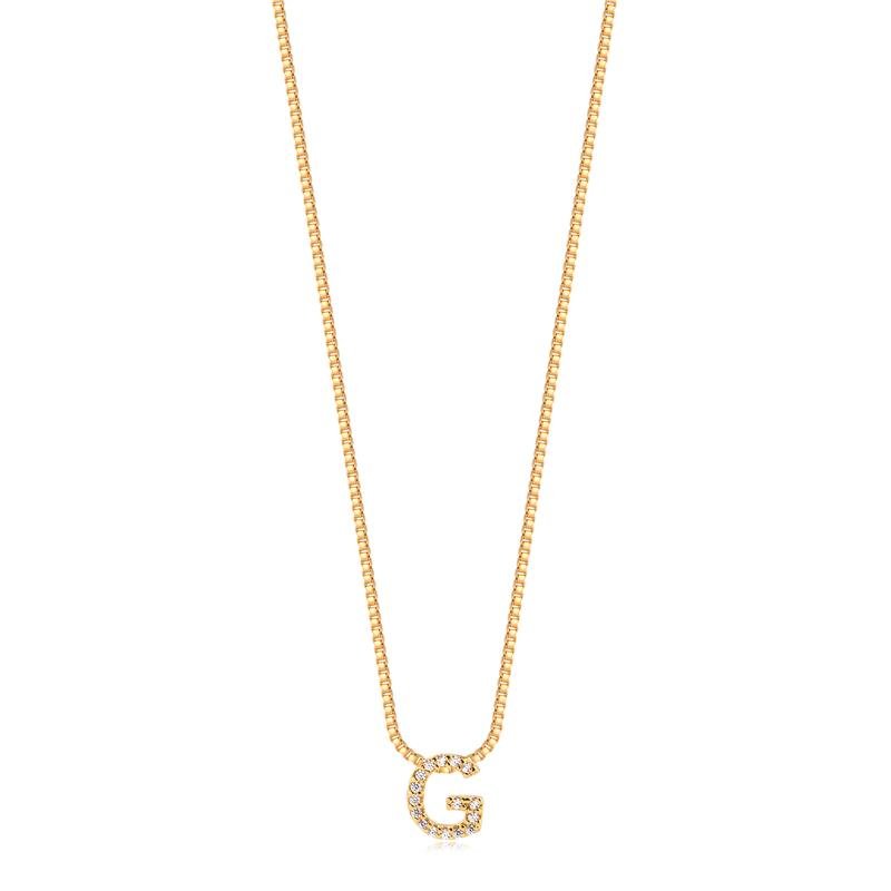 GARGANTILHA MINIMALISTA LETRA G COM PEDRAS DE ZIRCONIAS FOLHEADA A OURO