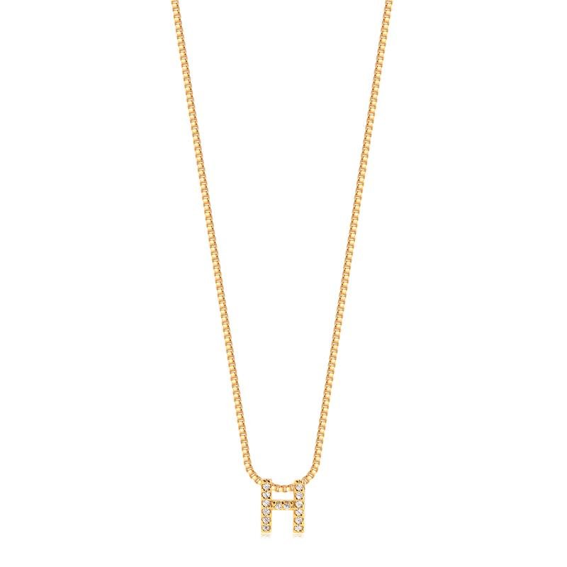 GARGANTILHA MINIMALISTA LETRA H COM PEDRAS DE ZIRCONIAS FOLHEADA A OURO