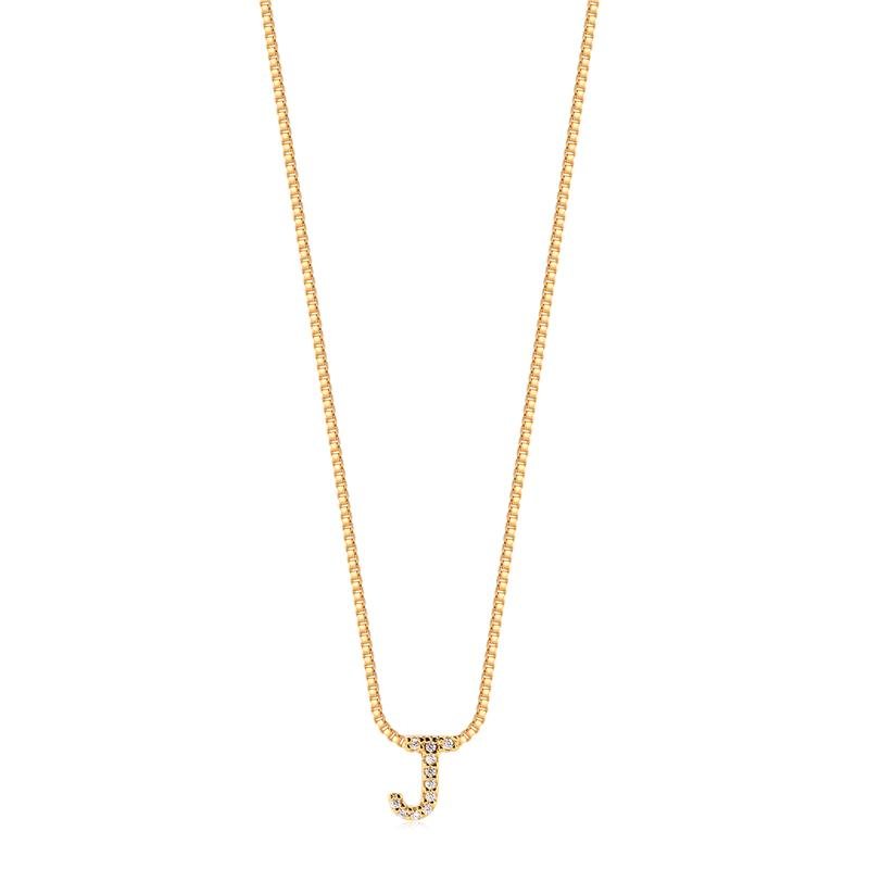 GARGANTILHA MINIMALISTA LETRA J COM PEDRAS DE ZIRCONIAS FOLHEADA A OURO