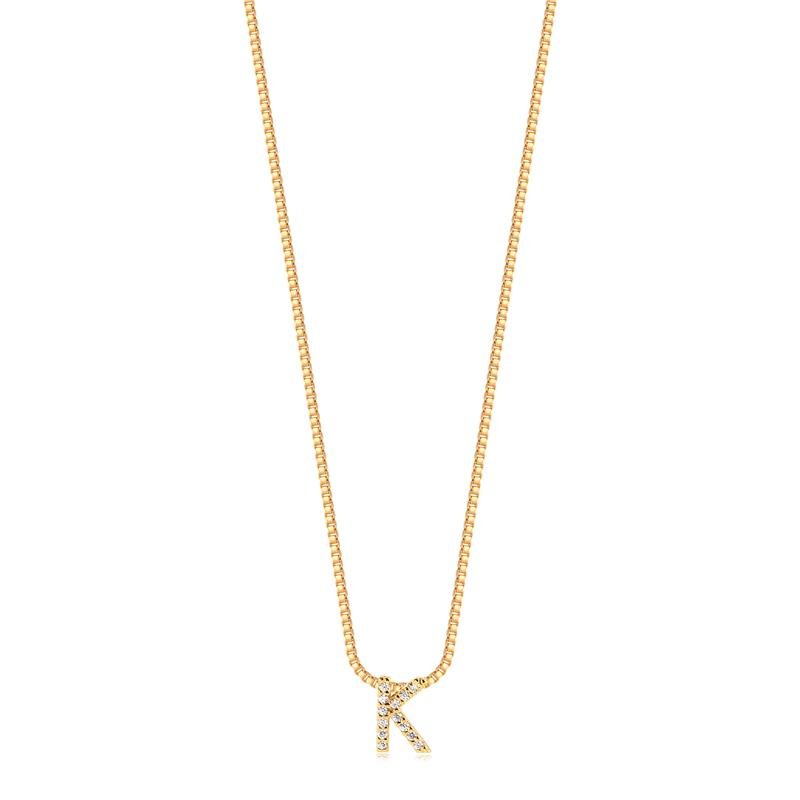 GARGANTILHA MINIMALISTA LETRA K COM PEDRAS DE ZIRCONIAS FOLHEADA A OURO