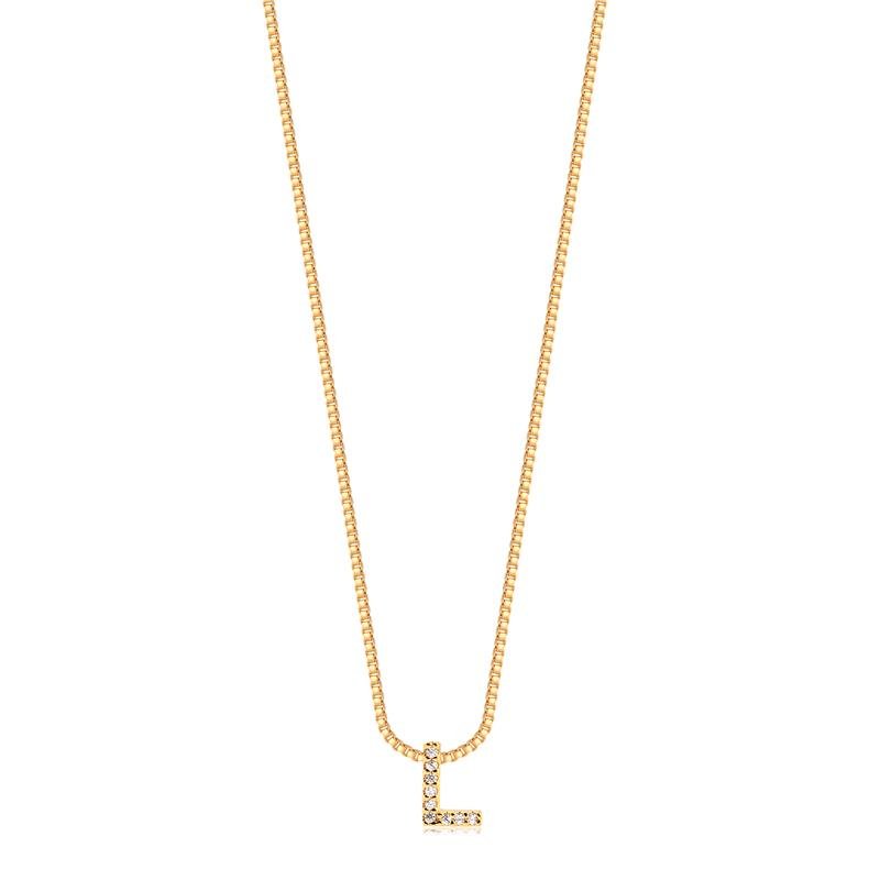 GARGANTILHA MINIMALISTA LETRA L COM PEDRAS DE ZIRCONIAS FOLHEADA A OURO