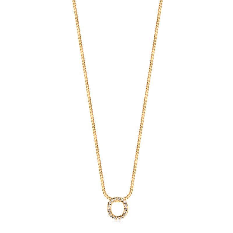 GARGANTILHA MINIMALISTA LETRA O COM PEDRAS DE ZIRCONIAS FOLHEADA A OURO