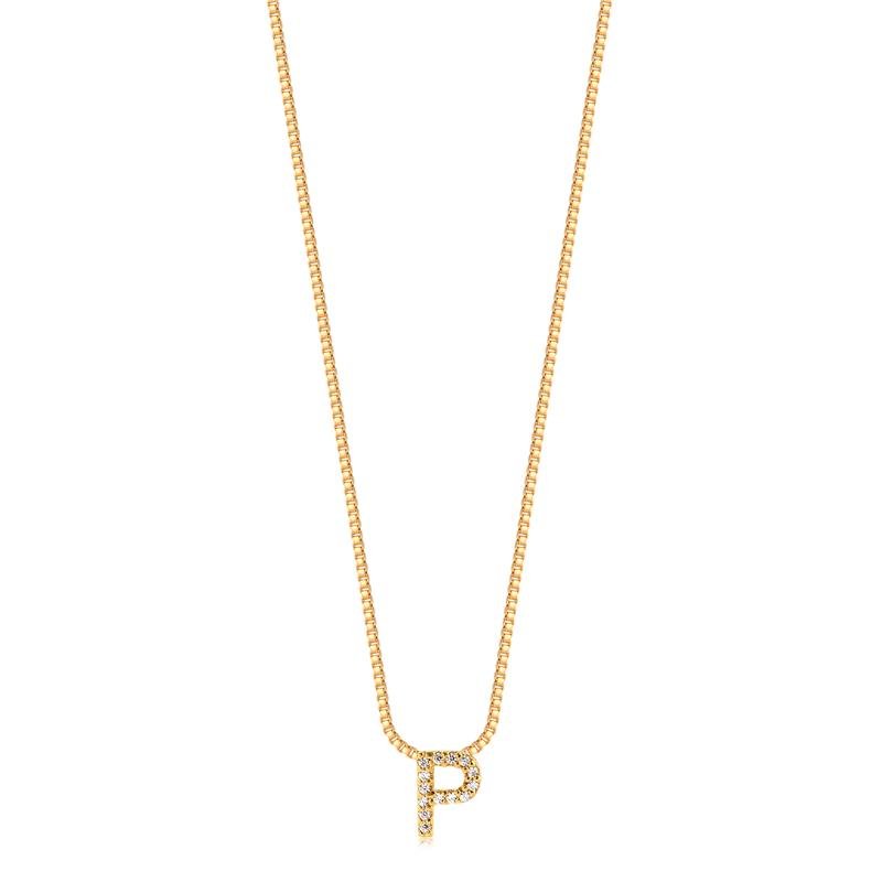 GARGANTILHA MINIMALISTA LETRA P COM PEDRAS DE ZIRCONIAS FOLHEADA A OURO