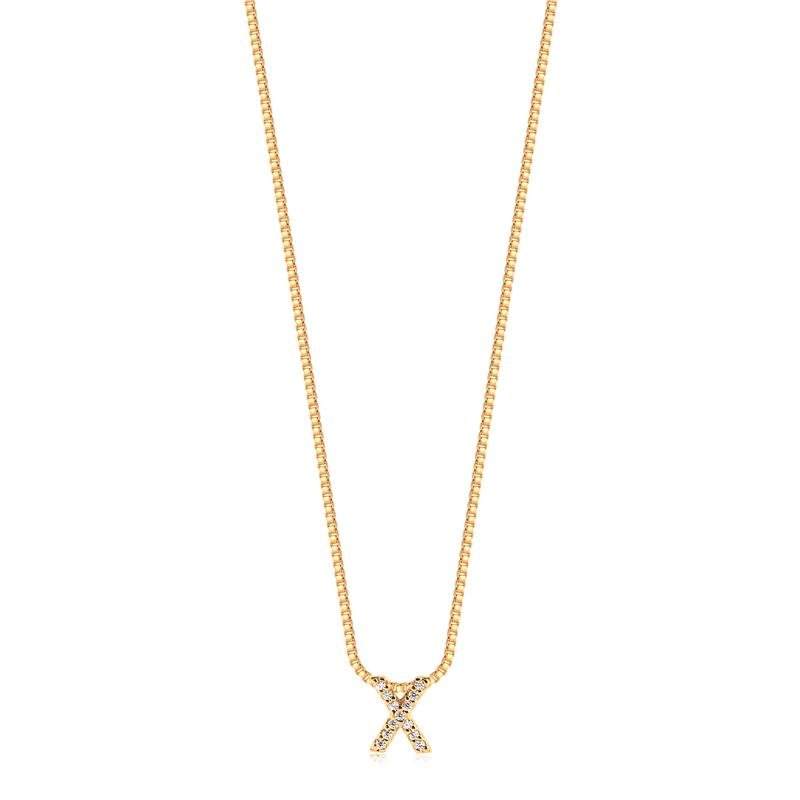 GARGANTILHA MINIMALISTA LETRA X COM PEDRAS DE ZIRCONIAS FOLHEADA A OURO