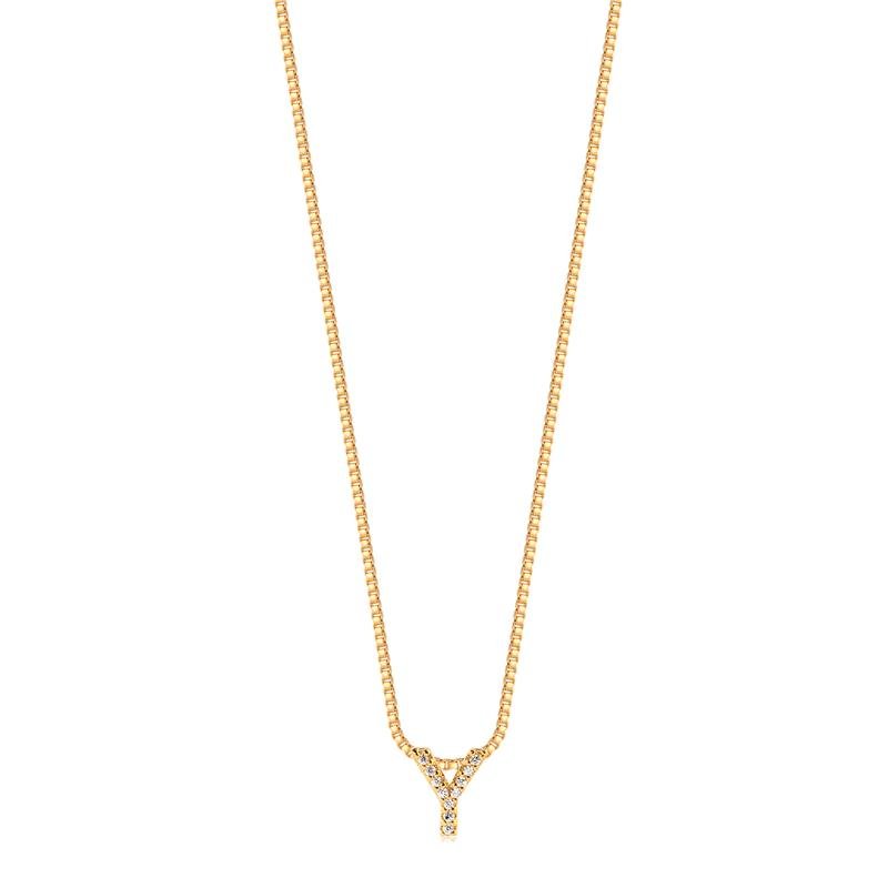 GARGANTILHA MINIMALISTA LETRA Y COM PEDRAS DE ZIRCONIAS FOLHEADA A OURO