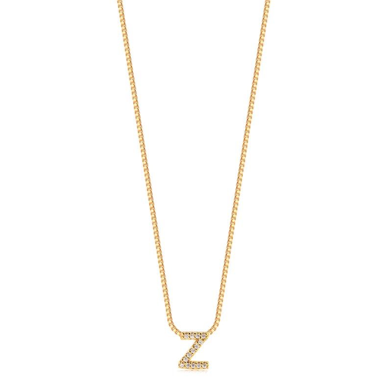 GARGANTILHA MINIMALISTA LETRA Z COM PEDRAS DE ZIRCONIAS FOLHEADA A OURO