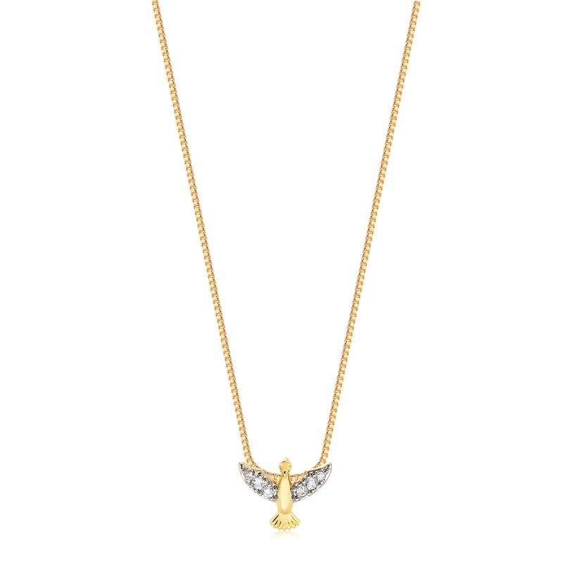 GARGANTILHA DIVINO ESPIRITO SANTO COM PEDRAS DE ZIRCONIAS FOLHEADA A OURO