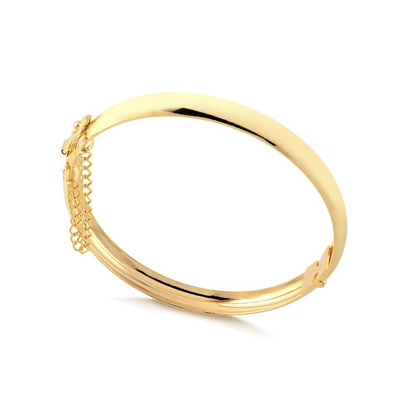 BRACELETE REDONDO LISO 8MM COM PEGA LADRÃO FOLHEADO A OURO