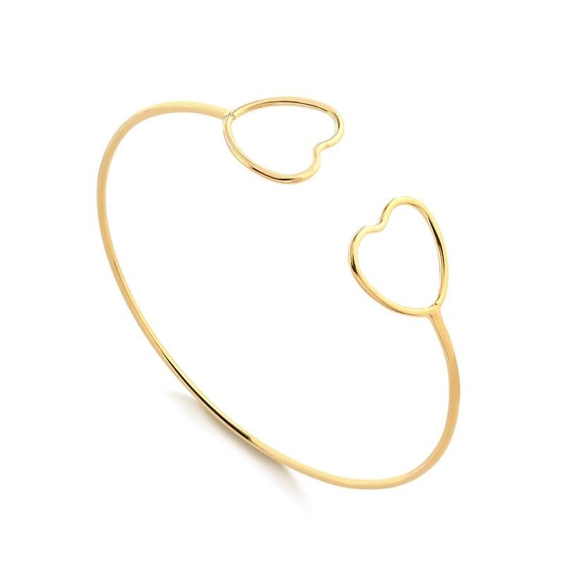 BRACELETE FIO LISO DOIS CORAÇÕES VAZADO FOLHEADO A OURO