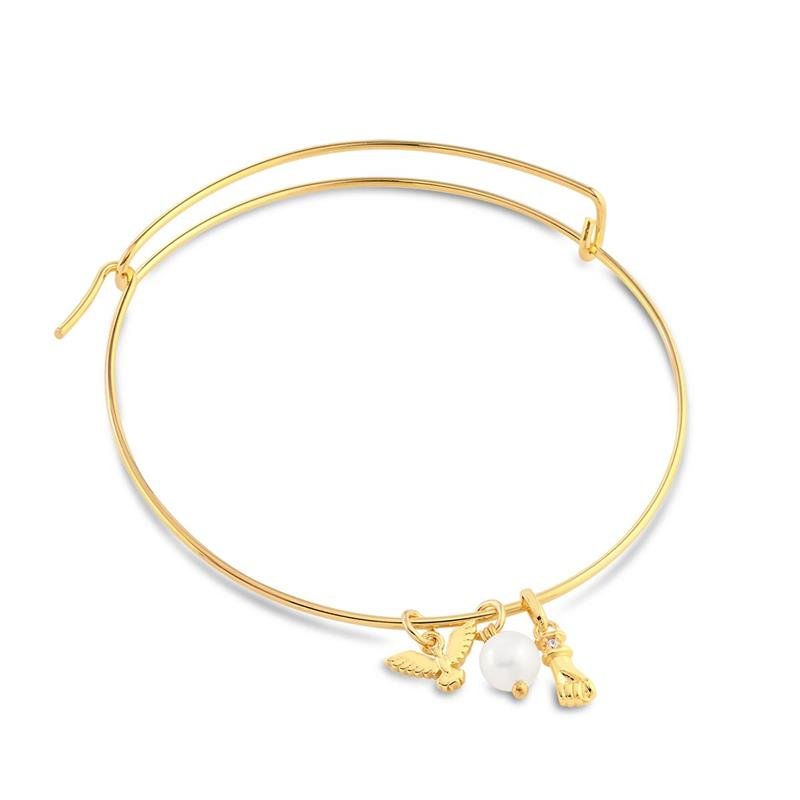 BRACELETE FIO COM ESPIRITO SANTO, PÉROLA DE ÁGUA DOCE E FIGA FOLHEADO A OURO