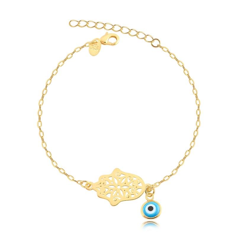 PULSEIRA MÃO DE FÁTIMA COM OLHO GREGO FOLHEADO A OURO