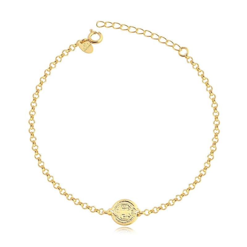 PULSEIRA ELLO PORTUGUÊS COM SÃO BENTO FOLHEADO A OURO