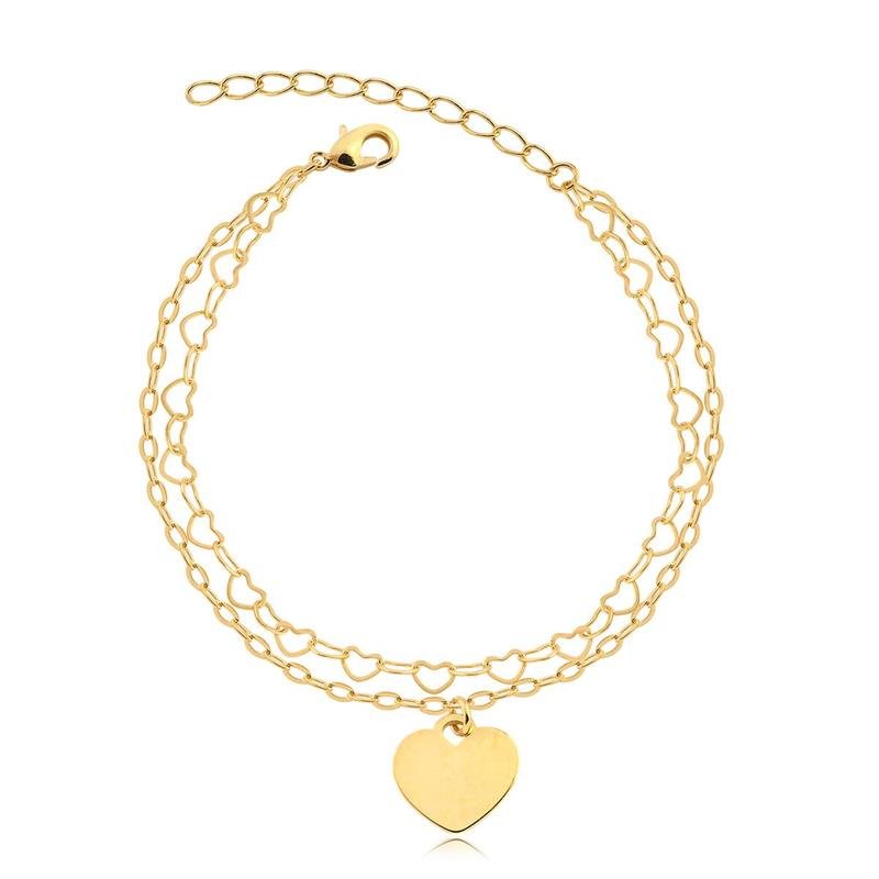 PULSEIRA DUPLA COM PING CORAÇÃO LISO FOLHEADA A OURO