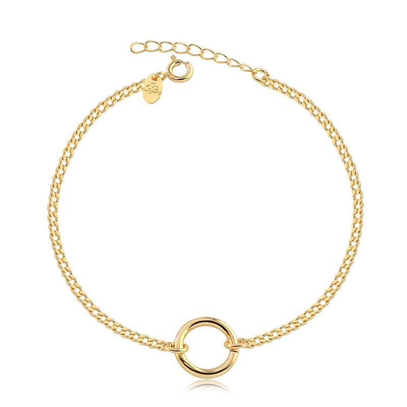 PULSEIRA MALHA DIAMANTADA COM CIRCULO VAZADO FOLHEADA A OURO