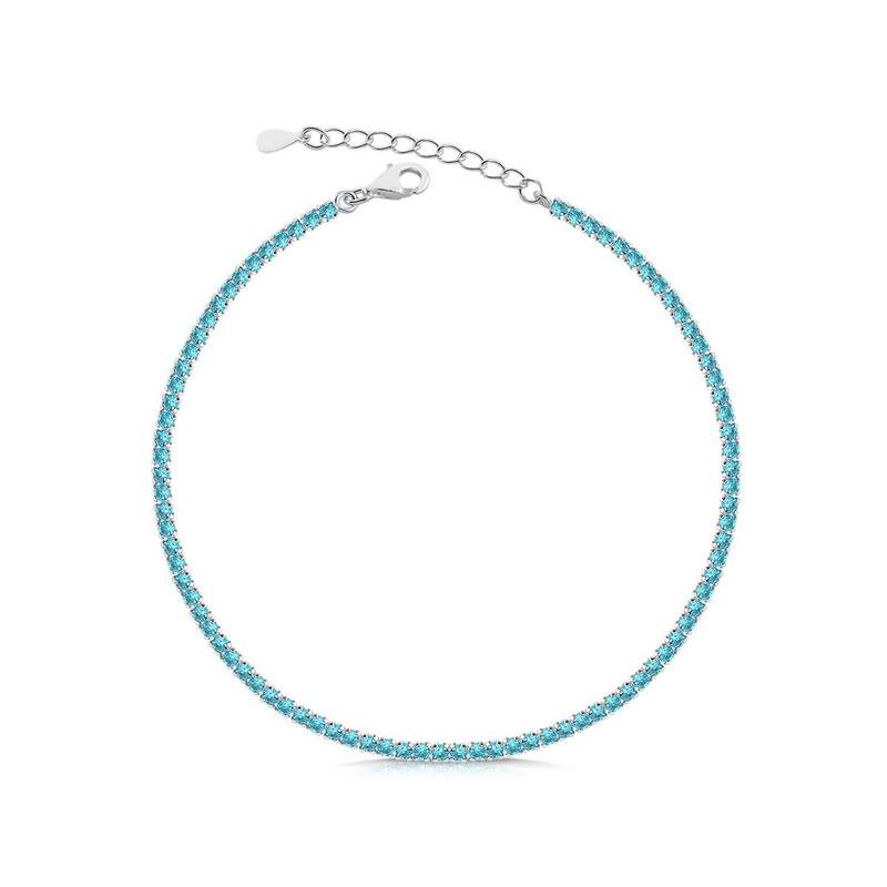 PULSEIRA RIVIERA PEDRAS DE ZIRCONIAS 1.50MM AQUAMARINE EM PRATA 925